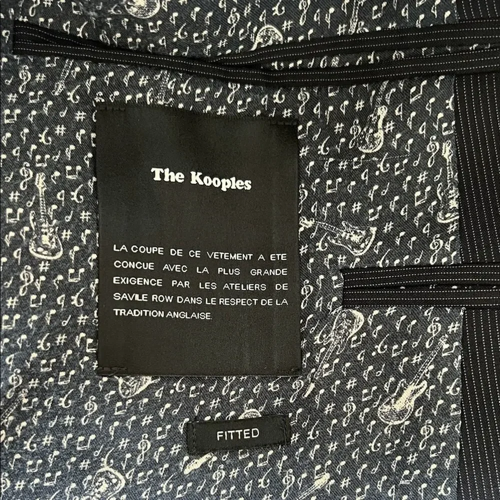 The Kooples Navy Pinstripe Blazer Music Lining Slim Fit Designer Jacket - US 38R